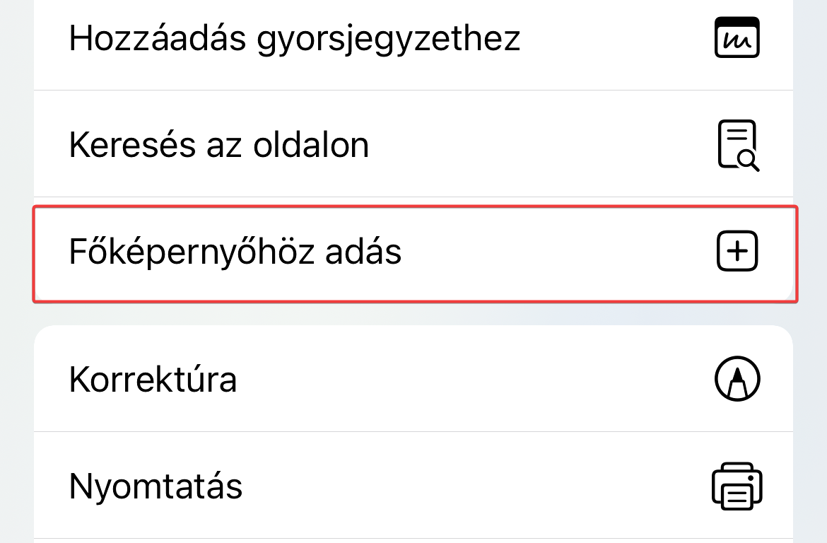 Főképernyőhöz adás