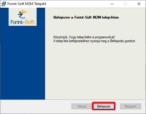 Telepítés befejezése